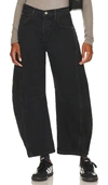 Free People Lucky You High Rise Cropped Wide Leg Barrel Jeans In Soundwaves In Black
