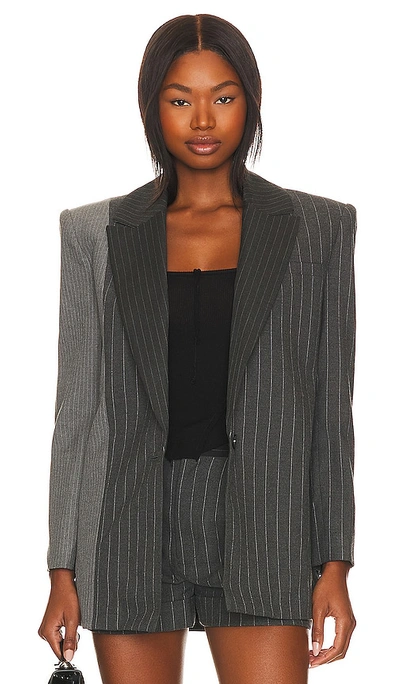 Alice And Olivia Colley Blazer In Grey/charcoal Pinstripe