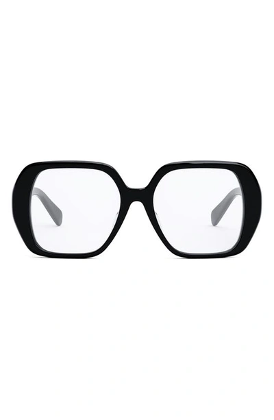 Celine Women's Triomphe 55mm Geometric Optical Glasses In Shiny Black