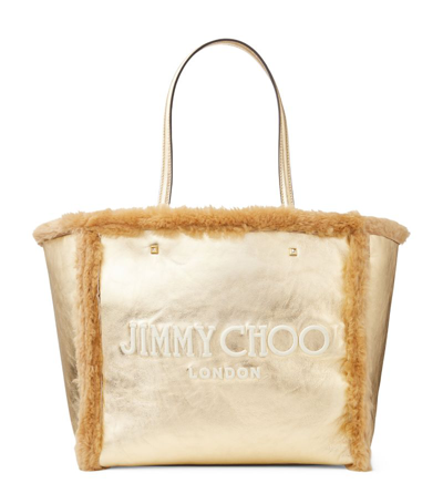 Jimmy Choo Leather-shearling Avenue Tote Bag In Gold