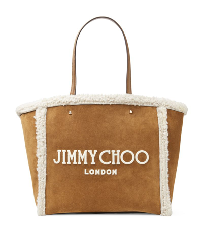 JIMMY CHOO LEATHER-SHEARLING AVENUE TOTE BAG