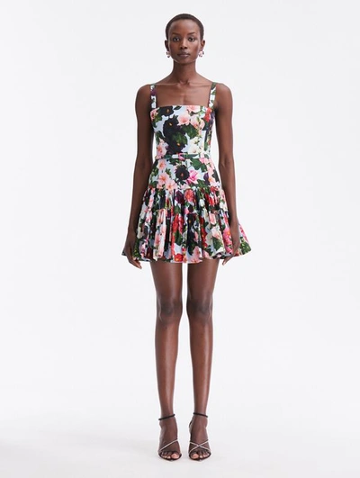 Oscar De La Renta Hollyhocks Stretch-cotton Flared Mini Dress In Floral