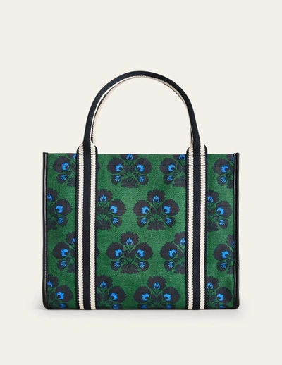 Boden Tilda Canvas Tote Bag Green/navy Colourblock Women  In Amazon Green, Carnation Stamp