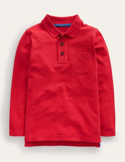 Mini Boden Kids' Long Sleeve Pique Polo Rockabilly Red Boys Boden