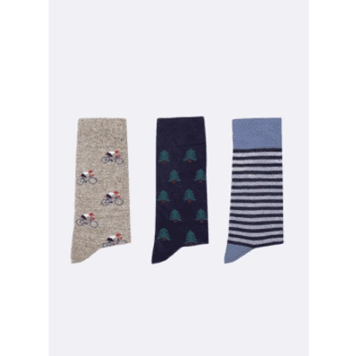 Faguo Box Of 3 Socks In Green And Navy Mixed