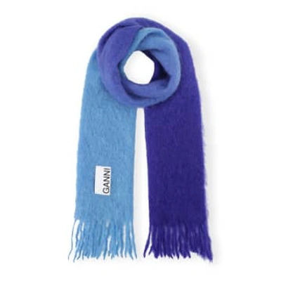 Ganni Blue Mohair Gradient Scarf In Blue