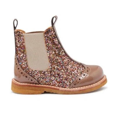 Angulus Glitter Chelsea Boot Brogue Pattern In Neturals