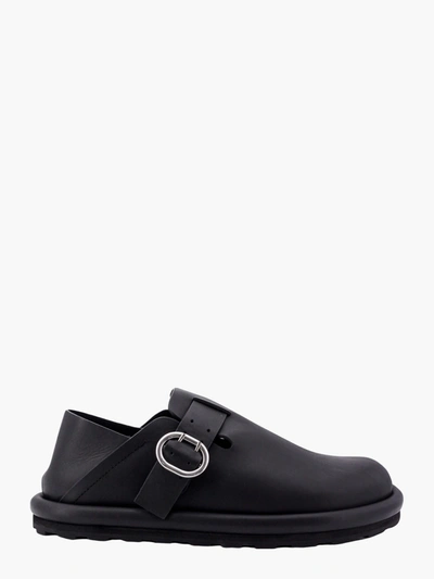 Jil Sander Buckle Flat Leather Shoes In Black