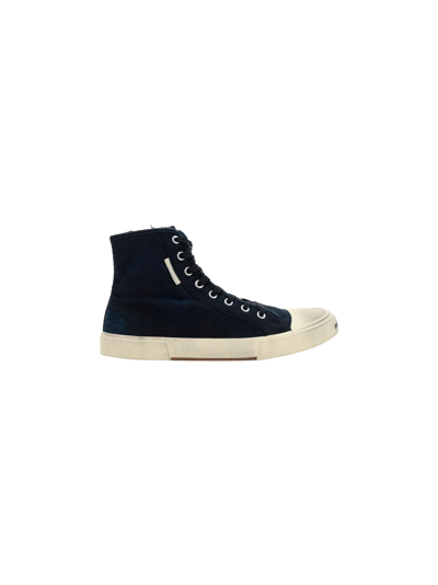 Balenciaga Men's Paris High-top Distressed Canvas Sneakers In Black