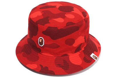Pre-owned Bape Color Camo Bucket Hat (fw23) Red