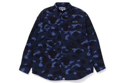 Pre-owned Bape Color Camo Cpo Shirt Navy