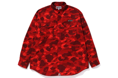 Pre-owned Bape Color Camo Cpo Shirt Red