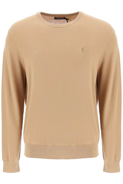 Polo Ralph Lauren Pony Embroidered Crewneck Jumper In Brown