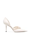 Jimmy Choo Aurelie 85 Faux Pearl-embellished Patent-leather Pumps In White