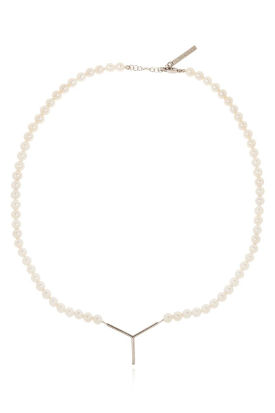 Y/project Logo Plaque Pearl Necklace In White