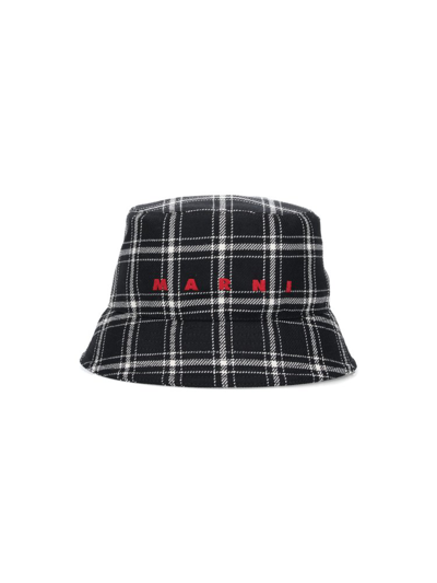 Marni Logo-embroidered Checked Bucket Hat In Multi