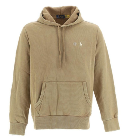 Polo Ralph Lauren Pony Embroidered Drawstring Hoodie In Brown