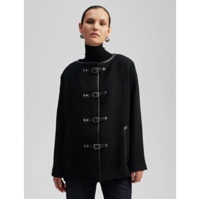By Malina Womens Black Malia Buckle-embellished Wool-blend Jacket