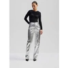 By Malina Womens Silver Daphne Metallic Straight-leg High-rise Woven Trousers