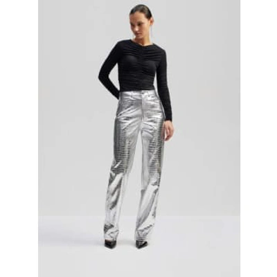 By Malina Womens Silver Daphne Metallic Straight-leg High-rise Woven Trousers