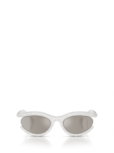 Swarovski Embellished Oval Frame Sunglasses In Silver Mirror