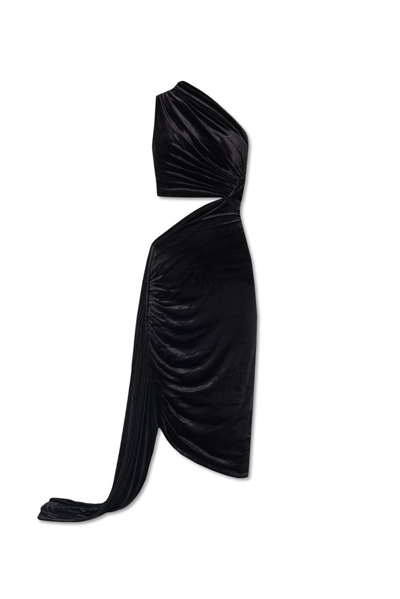 Rick Owens Ophelia One-shoulder Cutout Draped Velvet Mini Dress In Black