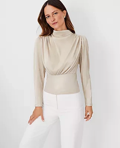 Ann Taylor Draped Cowl Neck Top In Metallic Champagne