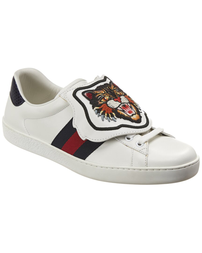 Gucci Ace Removeable Patch Leather Sneaker In White