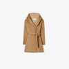 Tory Burch Hooded Wool Coat In Brown