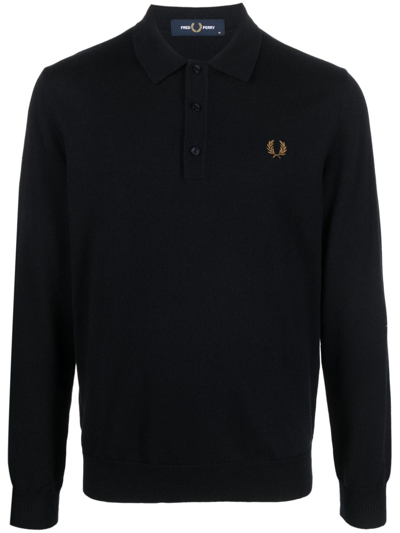 Fred Perry Logo-embroidered Long-sleeve Polo Shirt In Blue