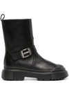 Hogan Black Black H619 Leather Biker Boots In Black