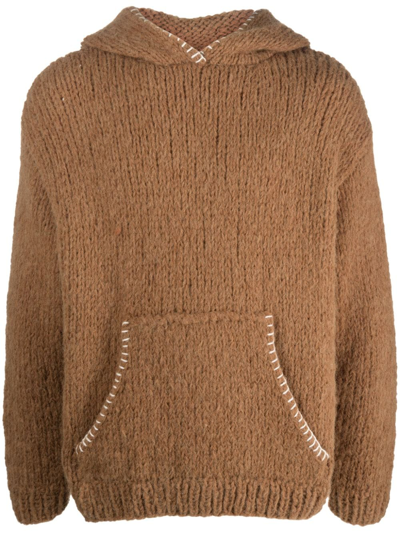 President's Whipstitch-detail Hooded Jumper In Brown