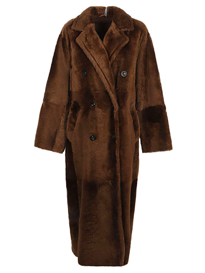 Max Mara Women's Tanga Shearling Double-breasted Coat In Tobacco