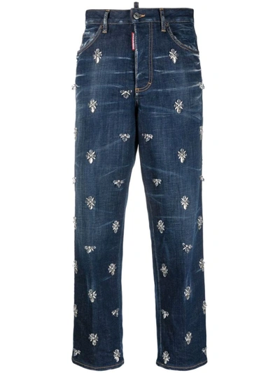 Dsquared2 Crystal Flies High-rise Jeans In Navy Blue
