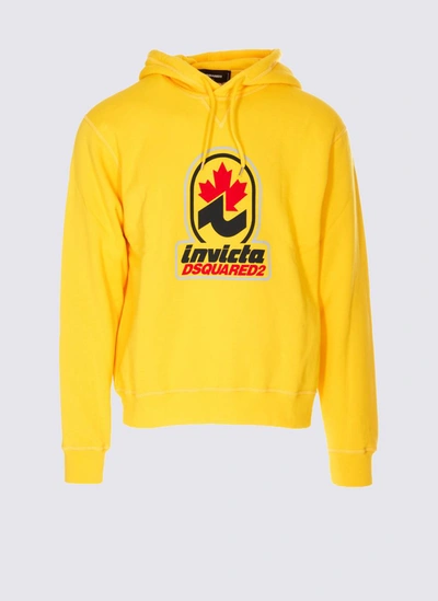 Dsquared2 Invicta Printed Cotton Jersey Hoodie In Yellow