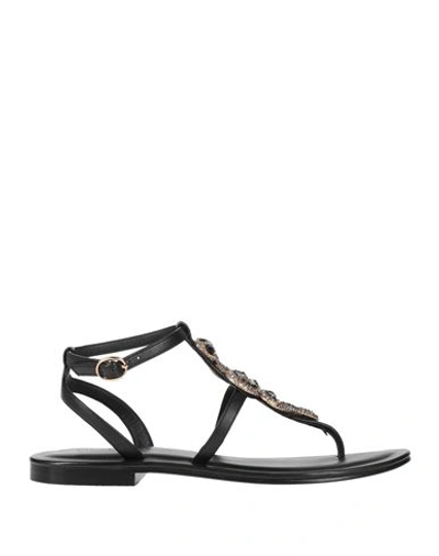 Emanuélle Vee Woman Thong Sandal Black Size 7 Soft Leather In Black