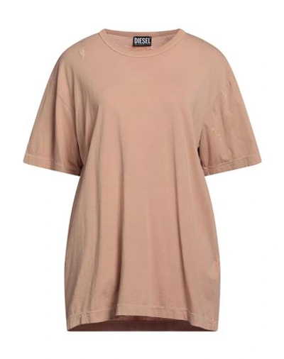 Diesel Woman T-shirt Light Brown Size L Cotton In Beige
