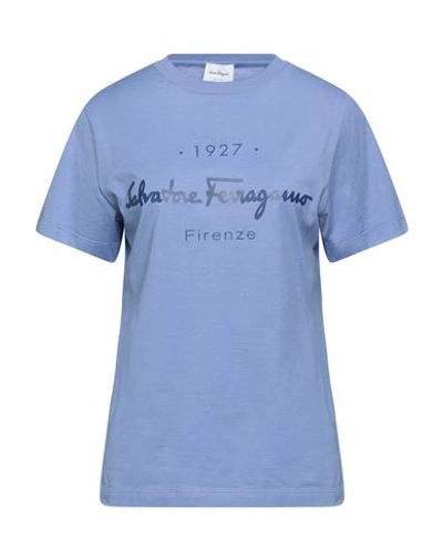 Ferragamo Woman T-shirt Slate Blue Size S Cotton