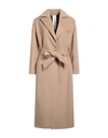 Annie P . Woman Coat Sand Size 12 Virgin Wool, Polyamide, Cashmere In Beige