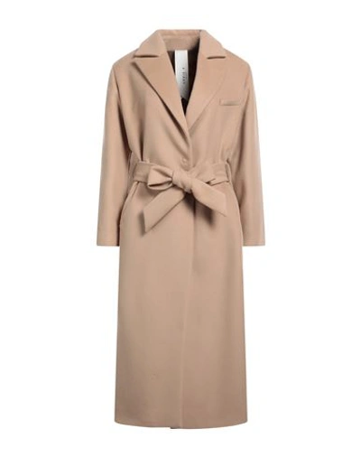 Annie P . Woman Coat Sand Size 10 Virgin Wool, Polyamide, Cashmere In Beige