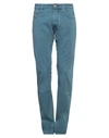 HAND PICKED HAND PICKED MAN PANTS PASTEL BLUE SIZE 32 COTTON, ELASTANE