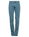 Hand Picked Man Pants Pastel Blue Size 32 Cotton, Elastane