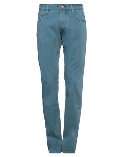 Hand Picked Man Pants Pastel Blue Size 32 Cotton, Elastane