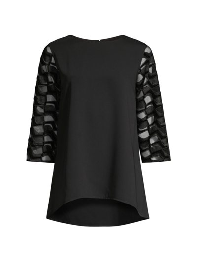 Caroline Rose After Hours Embroidered Mesh-inset Tunic In Black