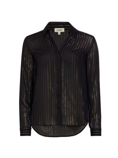 L Agence Laurent Metallic Striped Shirt In Black