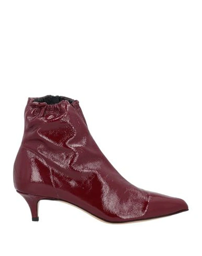 Fabio Rusconi Woman Ankle Boots Burgundy Size 7 Soft Leather In Red