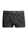 Versace Black Boxer Briefs With Barocco Print In Stretch Cotton Manb In Grey