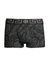 Versace Black Boxer Briefs With Barocco Print In Stretch Cotton Manb In Black+grey