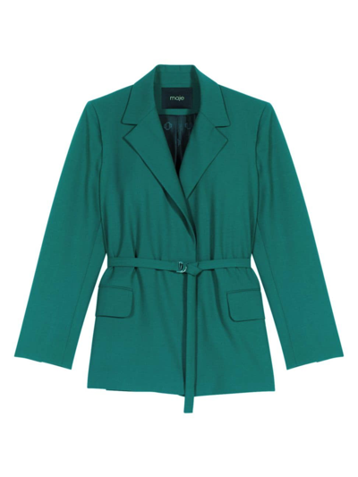 Maje Womens Verts Vicalo Belted-waist Stretch-woven Blazer In Vert_bouteille