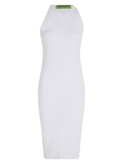 Gauge81 Altea Asymmetric Ribbed-knit Midi Dress In White